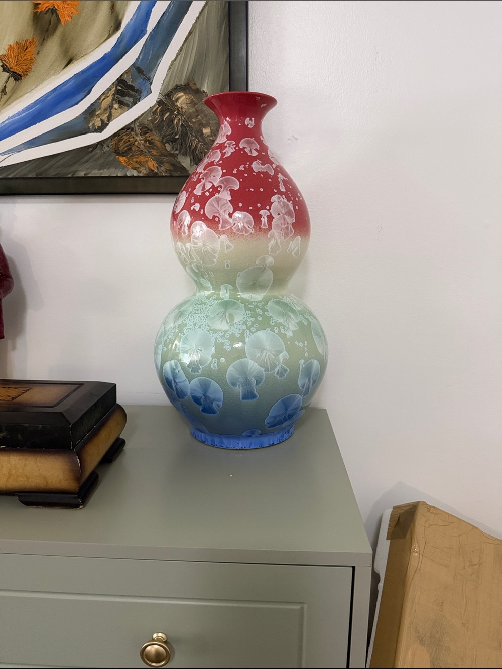 Double-Gourd Gradient Decorative Vase in Red, Mint & Blue